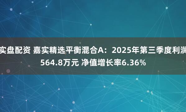 实盘配资 嘉实精选平衡混合A：2025年第三季度利润564.8万元 净值增长率6.36%